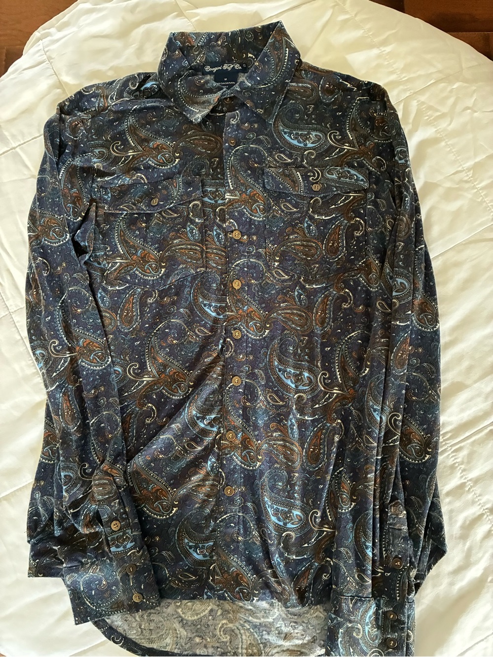 Cowgirl Tuff Navy and Brown Paisley Button-Up Shirt